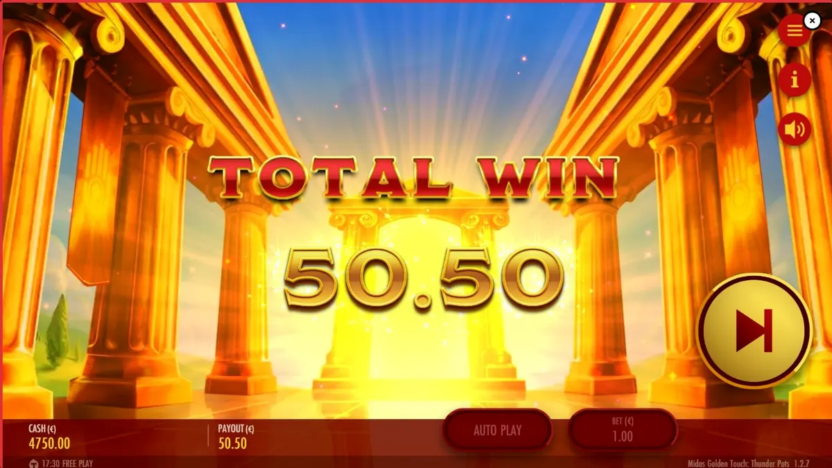 Tampilan visual slot Midas Golden Touch: Thunder Pots dengan tema mitologi emas